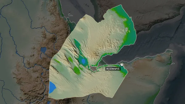Área Destacada Djibouti Com Ponto Capital Rótulo Mapa Dessaturado Sua — Fotografia de Stock