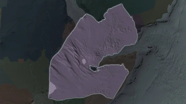 Zona Djibouti Agrandó Brilló Sobre Fondo Oscuro Sus Alrededores Mapa —  Fotos de Stock