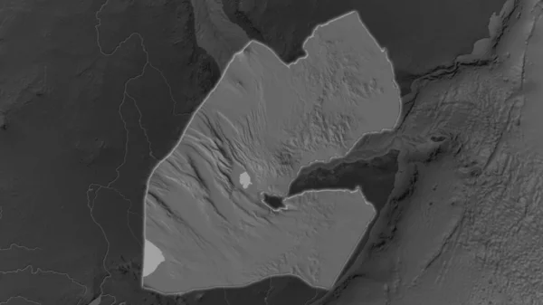 Djibouti Area Enlarged Glowed Darkened Background Its Surroundings Bilevel Bumped — Stock Photo, Image
