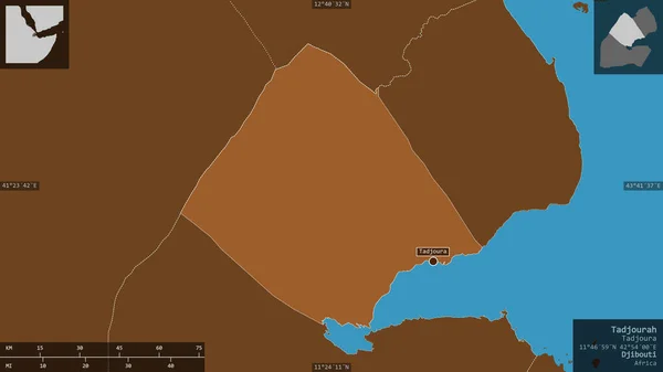 Tadjourah ジブチの地域 湖や川でパターン化された固体 有益なオーバーレイとその国の領域に対して提示形状 3Dレンダリング — ストック写真