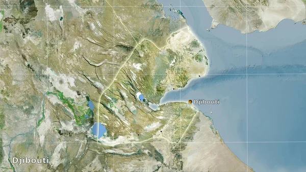 Περιοχή Τζιμπουτί Στον Δορυφορικό Χάρτη Στην Στερεογραφική Προβολή Κύρια Σύνθεση — Φωτογραφία Αρχείου