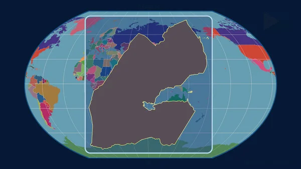 ジブチのアウトラインを視野に入れ カヴァライスキー計画における世界地図に対する遠近法線を拡大した 形を中心に 行政区画のカラーマップ — ストック写真