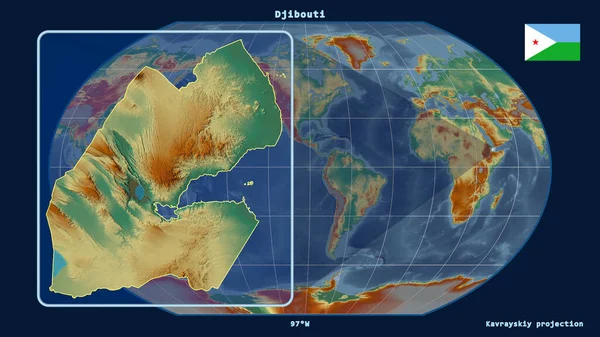 Vista Ampliada Del Contorno Yibuti Con Líneas Perspectiva Contra Mapa — Foto de Stock