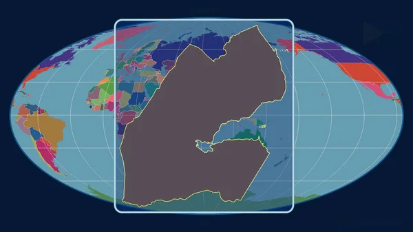 モルジブチのアウトラインを視野に入れ モルジブのプロジェクションにおける世界地図に対する遠近法線を拡大した 形を中心に 行政区画のカラーマップ — ストック写真