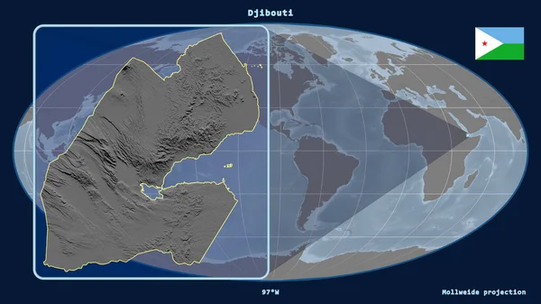 지부티 Jibouti Mollweide Projection 지도에 윤곽을 잡았다 왼쪽에 형상이 있습니다 — 스톡 사진