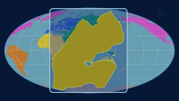 Zoomad Djibouti Skissera Med Perspektiv Linjer Mot Global Karta Mollweide — Stockfoto