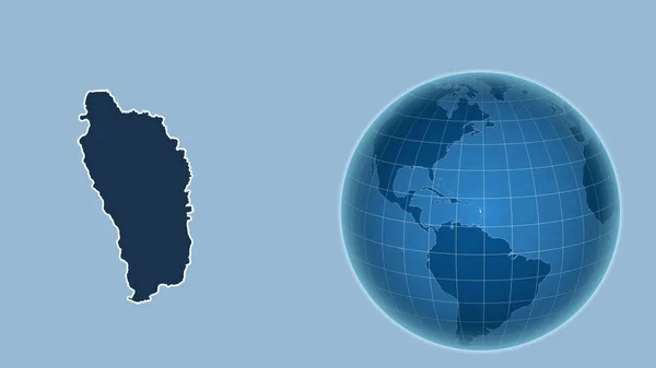 Dominica Globus Mit Der Form Des Landes Gegen Vergrößerte Landkarte — Stockfoto