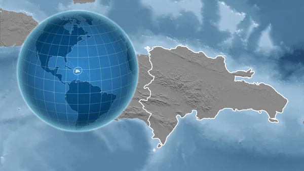 Dominicana Globo Con Forma Del Paese Contro Mappa Ingrandita Con — Foto Stock