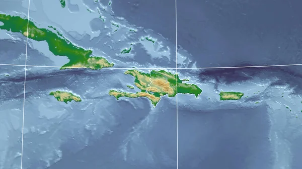 Dominikana Sąsiedztwo Odległa Perspektywa Zarysem Kraju Kolor Mapa Fizyczna — Zdjęcie stockowe