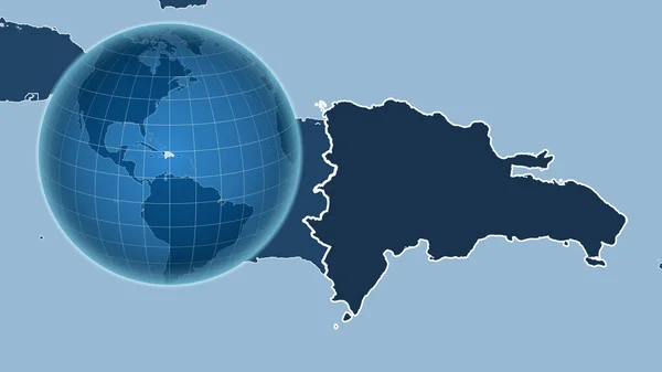 Dominicana Globo Con Forma Del País Contra Mapa Ampliado Con — Foto de Stock