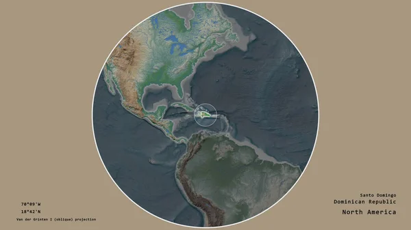 Área Dominicana Marcada Com Círculo Mapa Larga Escala Continente Isolado — Fotografia de Stock