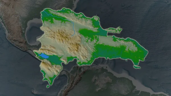 Área República Dominicana Agrandó Brilló Sobre Fondo Oscuro Sus Alrededores — Foto de Stock