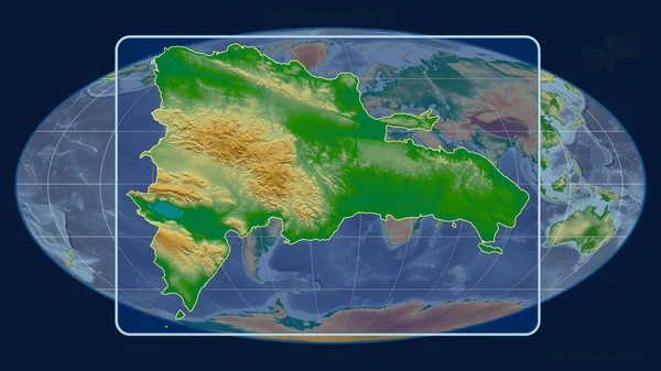 Zbliżenie Kontur Dominikanki Linią Perspektywiczną Stosunku Globalnej Mapy Projekcji Mollweide — Zdjęcie stockowe
