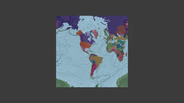 Cornice Quadrata Della Mappa Larga Scala Del Mondo Una Proiezione — Foto Stock