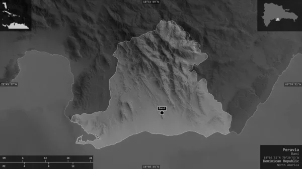 Peravia Provincia República Dominicana Mapa Escala Grises Con Lagos Ríos — Foto de Stock