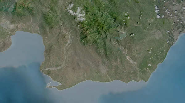 ドミニカ共和国のペラヴィア州 衛星画像 形状は その国の領域に対して概説 3Dレンダリング — ストック写真