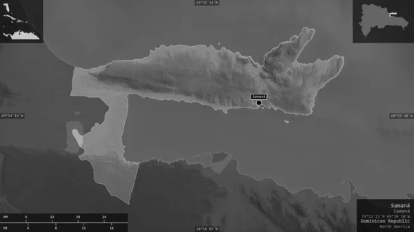 Самана Провинция Доминиканская Республика Карта Масштабе Grayscaled Лаками Риверами Форма — стоковое фото