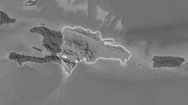 立体投影の二階の標高地図上のドミニカ共和国エリア 光輝く輪郭を持つラスター層の生の組成 — ストック写真