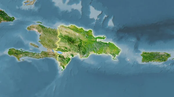 Area Repubblica Dominicana Sulla Mappa Satellitare Nella Proiezione Stereografica Composizione — Foto Stock