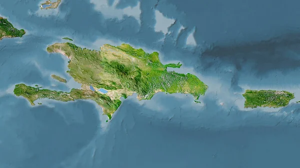 Dominikanische Republik Auf Der Satelliten Karte Der Stereographischen Projektion Rohzusammensetzung — Stockfoto