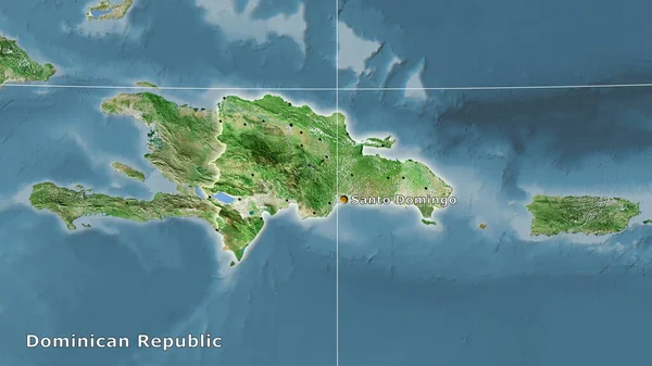 Територія Домініканської Республіки Супутниковій Карті Стереографічній Проекції Головний Склад — стокове фото