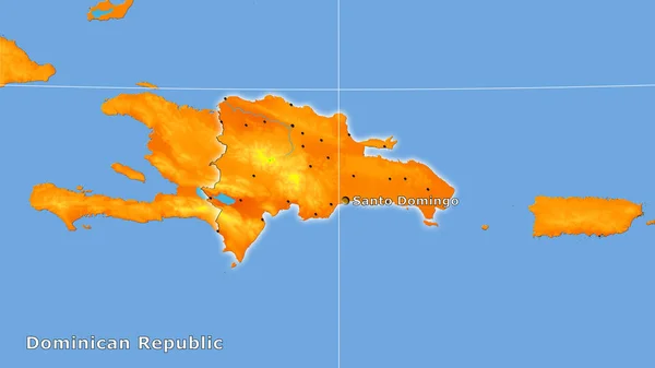 Oppervlakte Dominicaanse Republiek Jaarlijkse Temperatuurkaart Stereografische Projectie Belangrijkste Samenstelling — Stockfoto