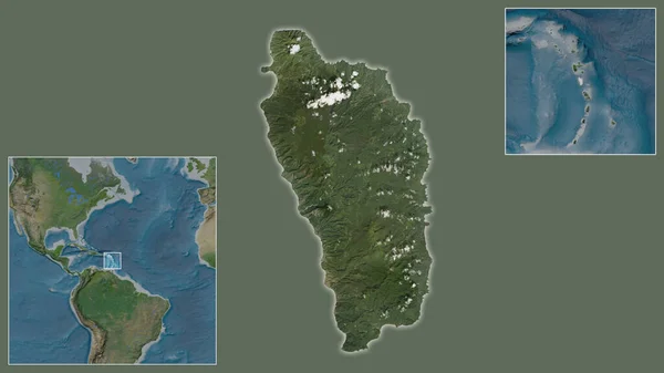 Primer Plano Dominica Ubicación Región Centro Mapa Mundial Gran Escala —  Fotos de Stock