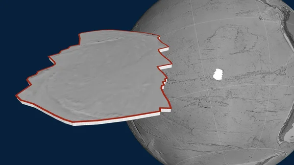 Pasen Tektonische Plaat Geëxtrudeerd Gepresenteerd Tegen Wereldbol Grayscale Hoogte Kaart — Stockfoto