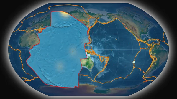 Plaque Tectonique Pâques Extrudée Présentée Contre Carte Physique Globale Des — Photo