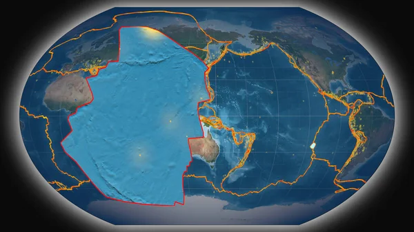 Pasen Tektonische Plaat Geëxtrudeerd Gepresenteerd Tegen Wereldwijde Satellietbeelden Kavrayskiy Projectie — Stockfoto