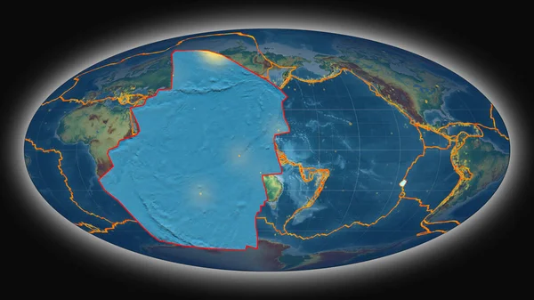 Великодній Тектонічний Плит Був Витягнутий Представлений Проти Глобальної Топографічної Карти — стокове фото
