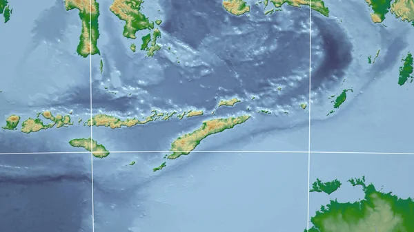 Timor Wschodni Sąsiedztwo Odległa Perspektywa Bez Zarysu Kolor Mapa Fizyczna — Zdjęcie stockowe