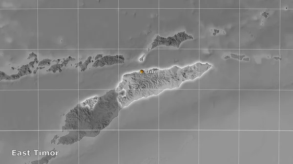 Stereografik Projeksiyondaki Gri Ölçekli Yükseklik Haritasında Doğu Timor Alanı Ana — Stok fotoğraf