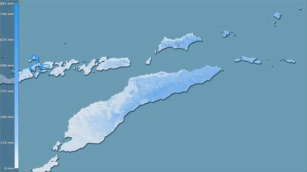 东帝汶地区内最寒冷的地区在立体投影中的降水量 带有图例 光栅层的原始组成 — 图库照片