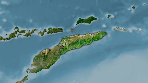 Area Timor Est Sulla Mappa Satellitare Nella Proiezione Stereografica Composizione — Foto Stock