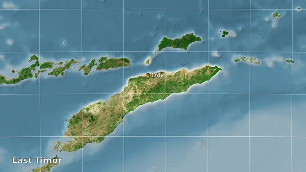 Περιοχή Του Ανατολικού Τιμόρ Στον Δορυφορικό Χάρτη Στην Στερεογραφική Προβολή — Φωτογραφία Αρχείου