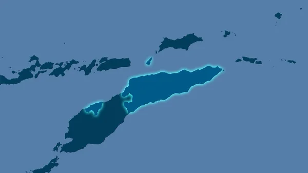 立体投影中的实心地图上的东帝汶地区 具有发光轮廓的栅格层的原始组成 — 图库照片