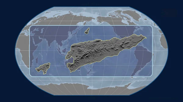 Vergrößerte Ansicht Von Osttimor Mit Perspektivischen Linien Gegen Eine Weltkarte — Stockfoto
