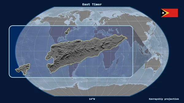 Увеличенный Учетом Контура Восточного Тимора Перспективными Линиями Против Глобальной Карты — стоковое фото