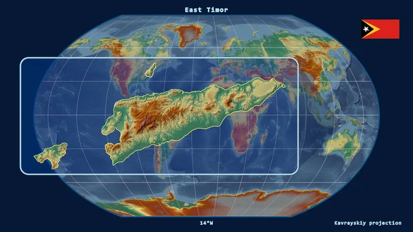 Zbliżenie Widokiem Timor Wschodni Linii Perspektywicznych Wobec Globalnej Mapy Projekcji — Zdjęcie stockowe