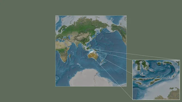 모르의 확장되고 지역은 세계의 대규모 지도에서 프레임의 모서리를 연결하는 추출되었다 — 스톡 사진
