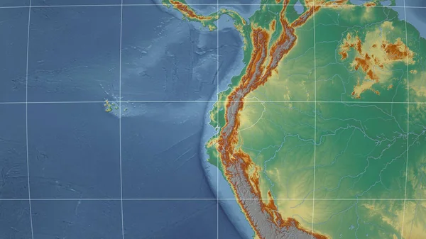 Ecuador. Neighborhood - distant perspective with outline of the country. topographic relief map