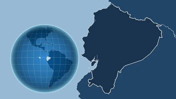 Эквадор Глобус Формой Страны Против Увеличенной Карты Контуром Формы Маска — стоковое фото