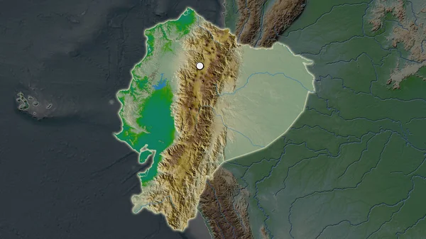 Area Evidenziata Dell Ecuador Con Punto Capitale Sulla Mappa Desaturata — Foto Stock