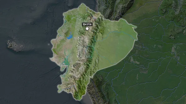 厄瓜多尔的重点地区 在其邻近地区的荒凉地图上有大写字母和标记 卫星图像 — 图库照片
