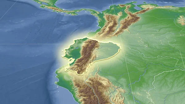 Эквадор Окрестности Далекая Косовая Перспектива Форма Светилась Физическая Карта Цвета — стоковое фото