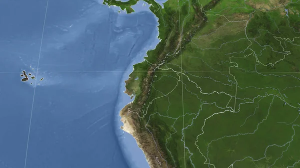 厄瓜多尔及其邻近地区 距离偏斜的视角 没有轮廓 卫星图像 — 图库照片