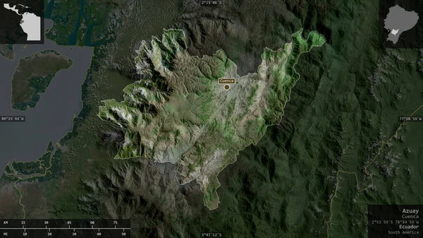 Azuay Provincia Ecuador Imágenes Satélite Forma Presentada Contra Área País — Foto de Stock