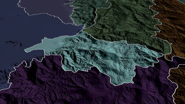 Canar- province of Ecuador zoomed and highlighted. Colored and bumped map of the administrative division. 3D rendering