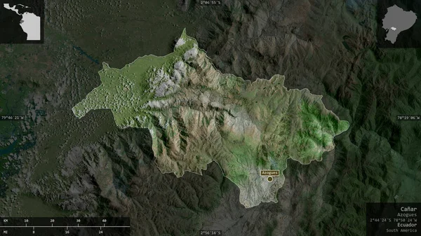Canar Ekvador Vilayeti Uydu Görüntüleri Ülke Alanına Karşı Bilgilendirici Örtülerle — Stok fotoğraf